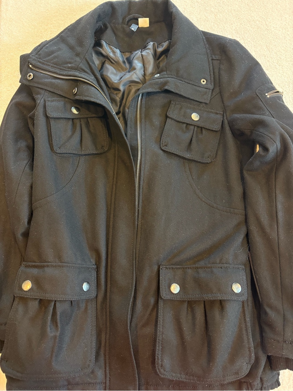 H&M Divided Black Wool Blend Utility Cargo Jacket Size 6 - Picture 10 of 14